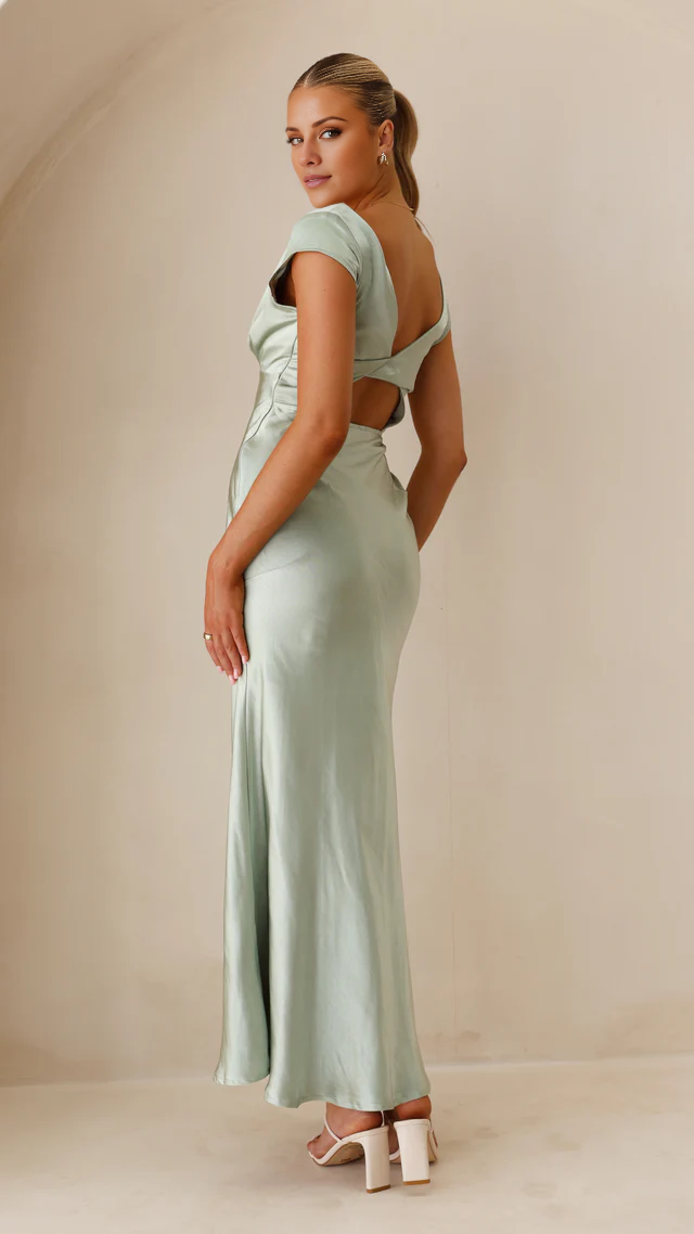 Jimiss straight V-neck short sleeved and floor length Prom dress